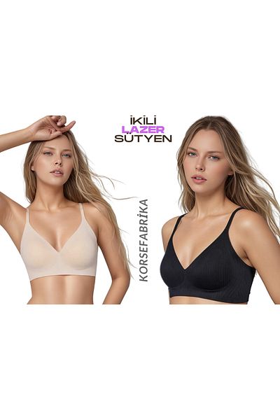 korsefabrika trend mood store Double Thin Straps Laser Cut Padded - Invisible - No Trace - No Balens Push up Seamless Bra