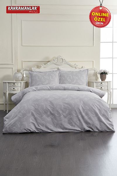 Kahramanlar Spring Gray Double Duvet Cover Set 100% Cotton