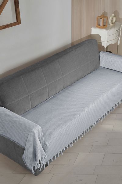 LADYNİL Seat Cover 115X300Cm-Grey–King Size Sofa Bed and Sofa Covering the Seat and Arms with Fringes