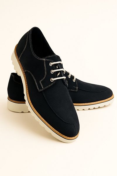 Deriderim Navy Blue Suede Leather Casual Men's Shoes