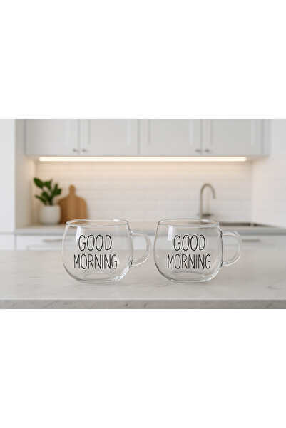 Kitchen Line Good Morning Set of 2 Heat Resistant Glass Coffee Cups