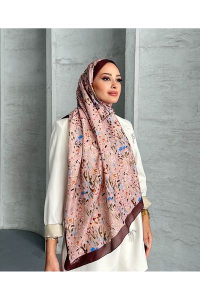 Stella Eşarp Ethnic Leopard Flower Pattern Brown Soft Cotton Shawl