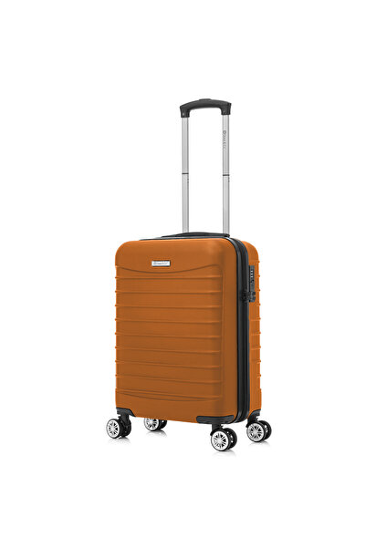 Quasar & Co. Cabin trolley 55x36x20cm, hand luggage, trolley with lock, 4-wheel suitcase, ABS suitcase, LINE, Camel