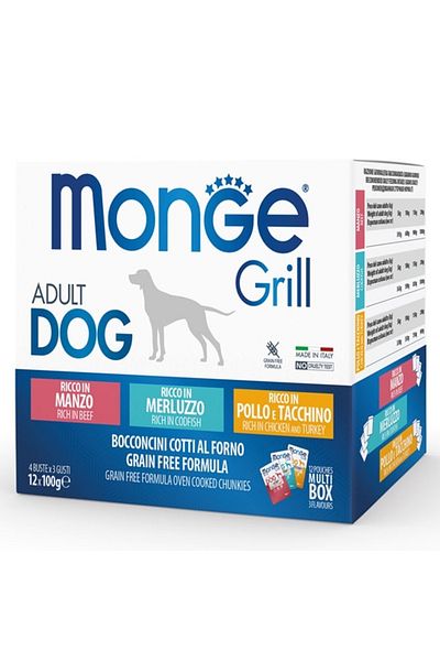 Monge Multipack Grill Chunkies - Super-premium wet food - Beef, Cod and Chicken - 12 x 100 g