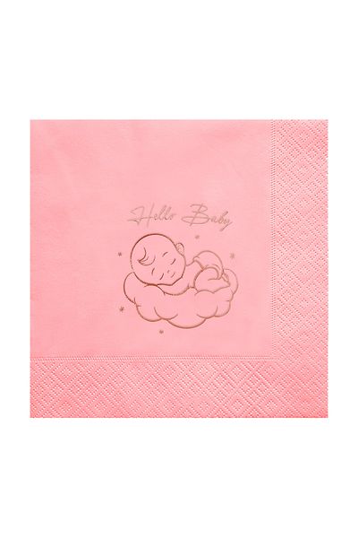 Story 33X33 cm Rose Rose Foil Happy Birthday Baby Patterned 16-Piece Light Pink Colored Paper Napkins