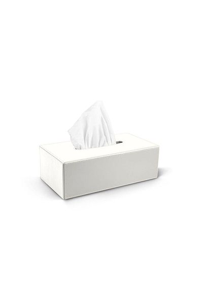 Lamsit Ibdaa Leather Tissue Box Holder, Magnetic Bottom, Rectangular, White