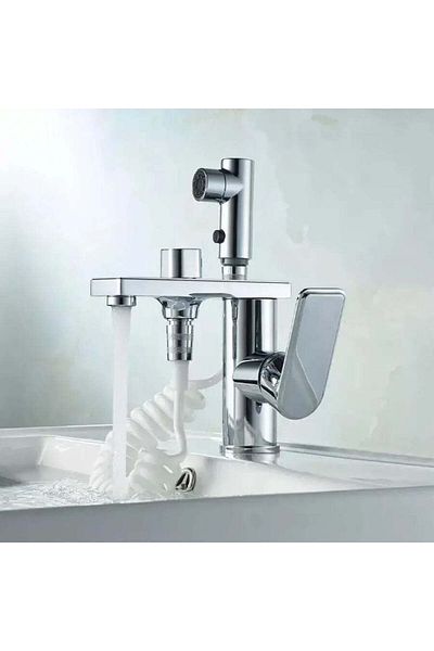 Alista Home Multifunctional sink faucet with pull-out shower, glossy chrome finish, modern design