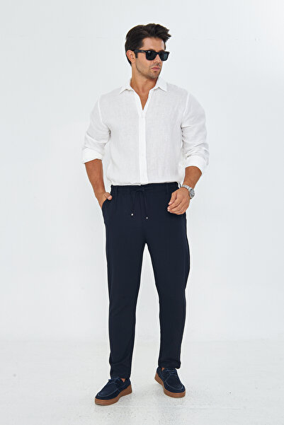 ZİNOX Чоловічі класичні штани з поясом і тканинними штанинами Jogger