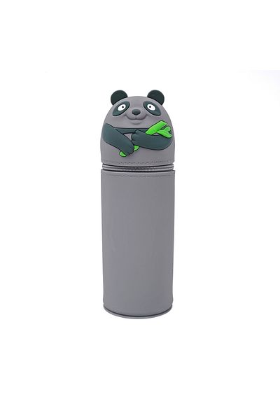 DNS Cylindrical school pencil case, unisex silicone case, 1 zipper compartment, Panda gray QS-2018
