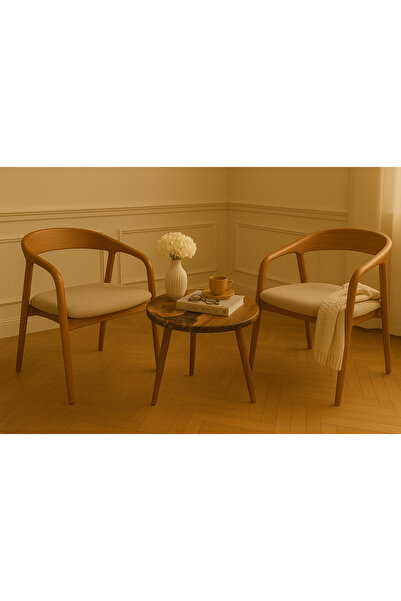 Trihome Ceviz Epoksi Sehpa ve Masif Sandalye Seti – Modern Köşe Dekor Takımı ...