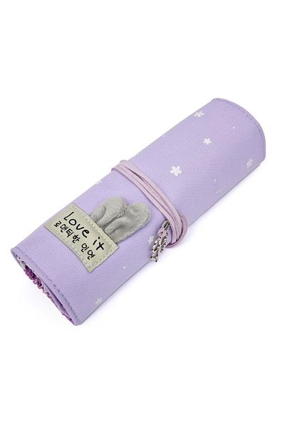 DNS Girls' school pencil case, Rollup type with drawstring, compartmentalized with 1 zipper, purple L-9279