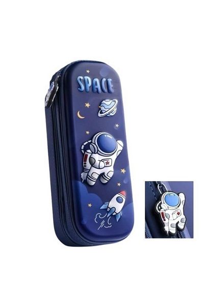 Petityu Space Double Zipper Astronaut Detailed Navy Blue Large Capacity Pencil Case