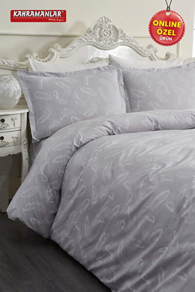 Kahramanlar Spring Gray Double Duvet Cover Set 100% Cotton