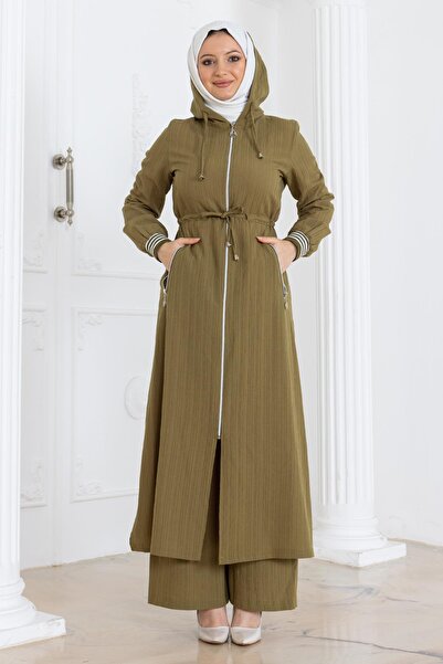 Missvalle Khaki 19236 Hooded Suit with Tie-Up at the Waist