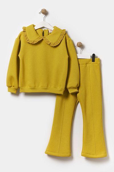 Minipodyum Balloon Sleeve Baby Collar Girl's Bottom Top Set