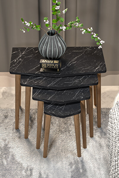 GOLDFALEZ Zigon Sehpa 4'lü Ahşap Ayak Elya Yan Sehpa Orta Sehpa Bendir