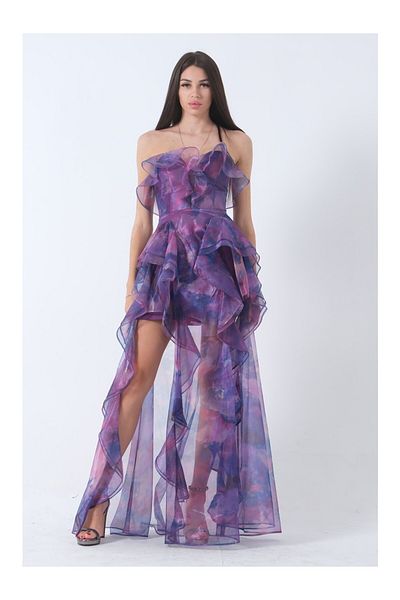 WeekJack Women's Purple Ruffle Tulle Chiffon Evening Dress 5010802000