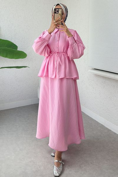 Salih Çelebi Modal Skirt Suit 2371 - Pink