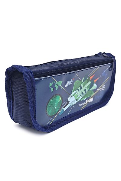 DNS Boys' school pencil case, case, with 2 zippers, 2 compartments, unequipped, navy blue, Racheta, 5306