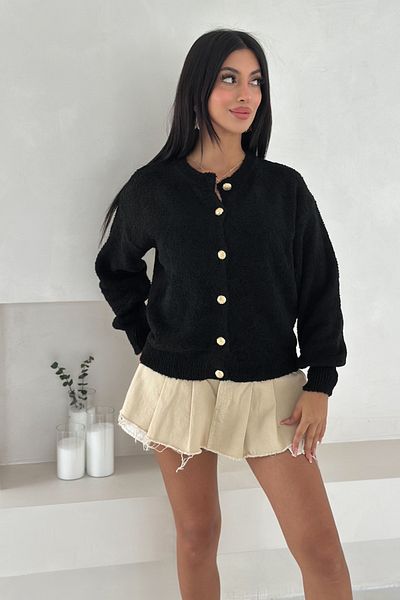 FEMELLE Black Gold Button Detailed Knitwear Cardigan Standard Size Soft Texture