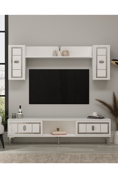 DEMONTE DECOR ORİONDD TV ÜNİTESİ TAKIMI BEYAZ-GÜMÜŞ