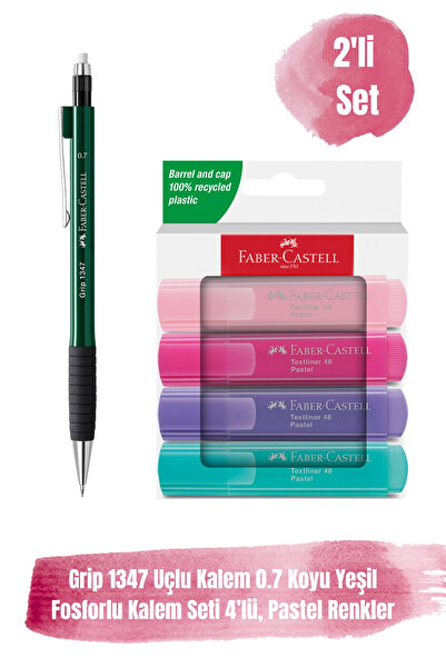 Faber Castell 1345/47 Versatil 0.7 Koyu Yeşil&4'lü Pastel Renkler Fosforlu Kalem 2'li Set