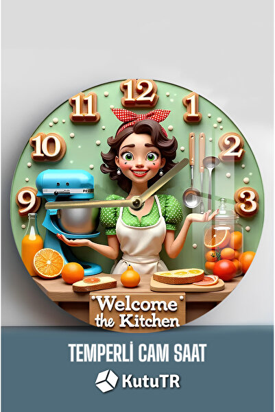 kutuTR Renkli ve Neşeli Mutfaklara Özel 3D Görünümlü Temperli Cam Saat – 33 cm CSDW348