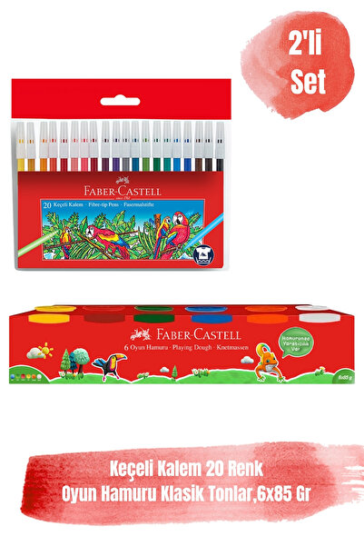 Faber Castell 6x85 gr Klasik Renkler Oyun Hamuru & 20 Renk Keçeli Kalem 2'li Set