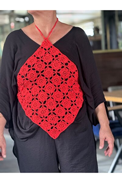 El Yapımı Merserize Örgü Halter Üst – Turuncu Yazlık Tasarım