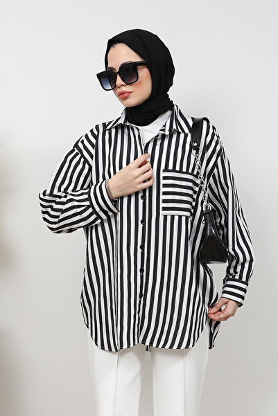 moda auram Çizgili Oversize Gömlek