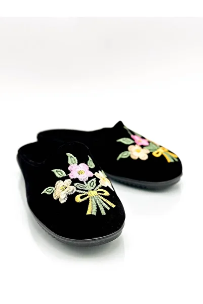 Moda Anna Women's Indoor Slippers Winter Indoor Soft Comfortable Slippers Embroidered Birth Dowry Guest Slippers Bouquet