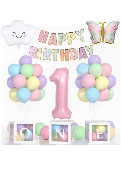 Partile Kelebek Folyo Balonlu One 1 Yaş Doğum Günü Konsept Parti Kutlama Eğlence