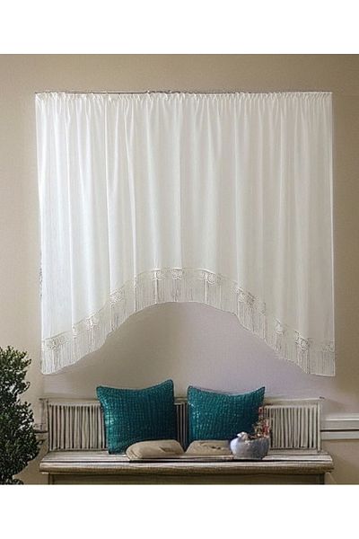 DENISA-DO Curtain made with arch, ivory macrame with fringes 185 h x 300 L