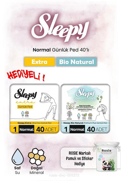 Sleepy Bio Natural and Extra Daily Pad Normal 40S and Rosie Gift