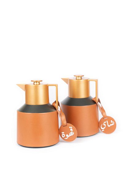 Lamsit Ibdaa Coffee Thermo Flask, Tea Vacuum Pot, 1.0L Arabic Dallah, Brown