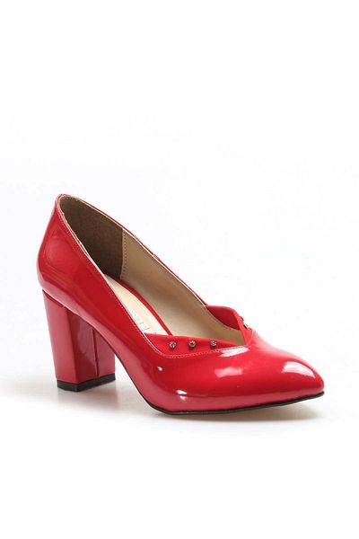 Ayakkabıhane Red Patent Leather Women's Thick Heeled Shoes Ah1E961261661