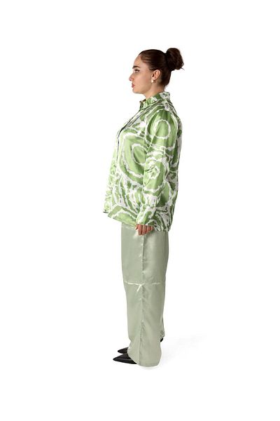 LINELLE Satin Mint Green Co-Ord Set – Shirt & Wide-Leg Pant.