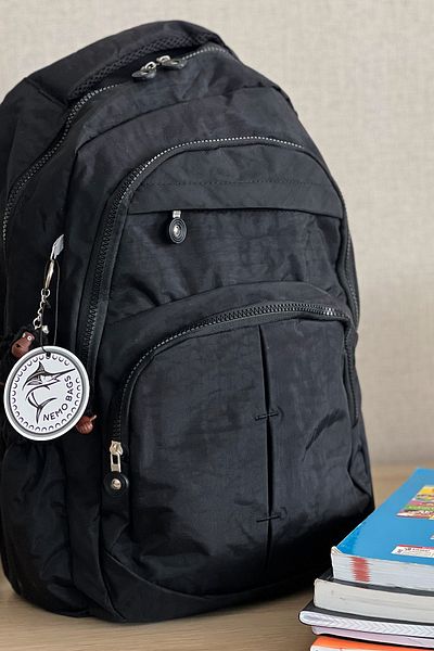 NEMO BAGS Black Unisex Large Size School Bag, Crinkle Fabric, Laptop Travel Backpack, 24 Lt, 45X30Cm