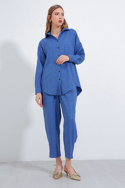 Merterium Women's Oversize Linen Double Suit Indigo 1092