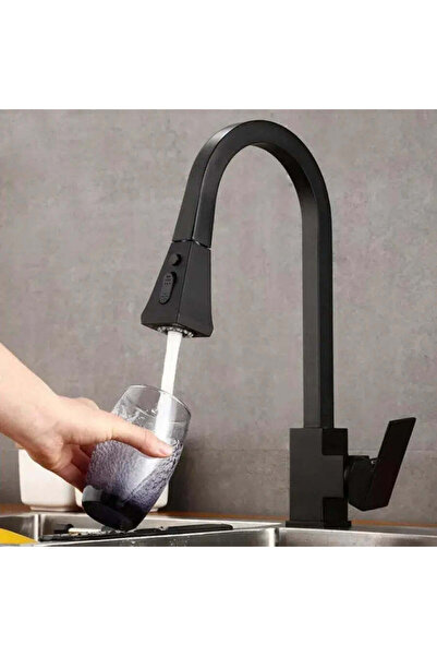 KORMAN TECHNIK Βρύση Κουζίνας με Συρόμενο Ντους, Ορειχάλκινη, Μαύρη, OD/2040