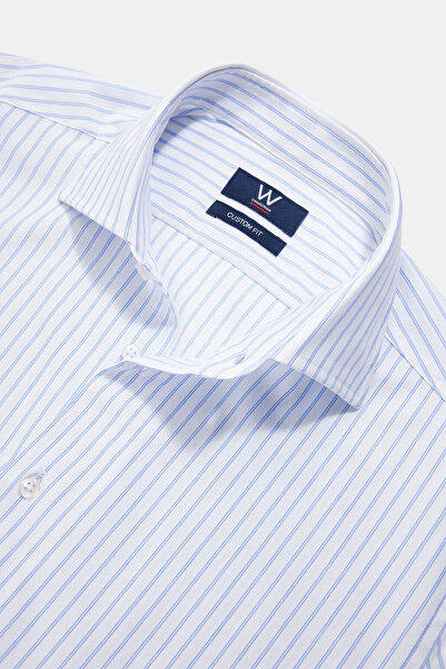 W Collection BEYAZ UZUN KOLLU ÇİZGİLİ PAMUK ELASTAN GÖMLEK