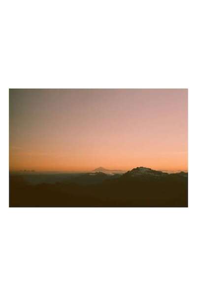 OEM Tablou Canvas, 'Zorii diminetii peste munti indepartati', Apus, Munti, Siluete, Cer, Norii., 100 x 1