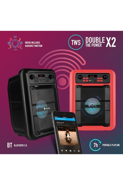 NGS Portable Active Karaoke Speaker Bluetooth with USB, Card Reader, AUX, Dynamic Wired Microphone, 20W