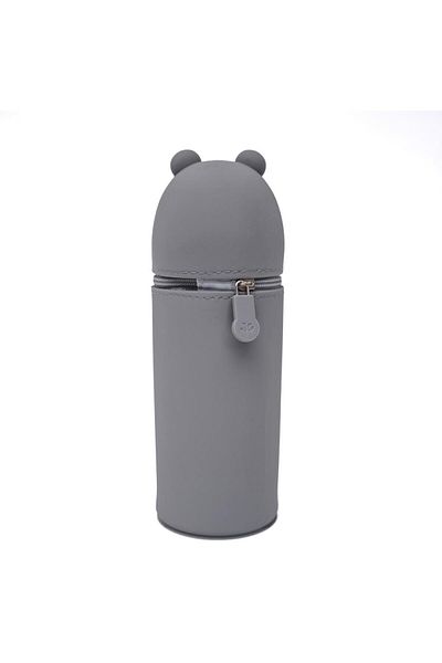 DNS Cylindrical school pencil case, unisex silicone case, 1 zipper compartment, Panda gray QS-2018