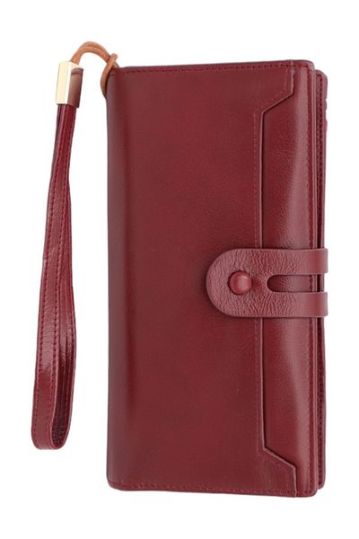 HASSION Women's genuine leather wallet A12, wine red