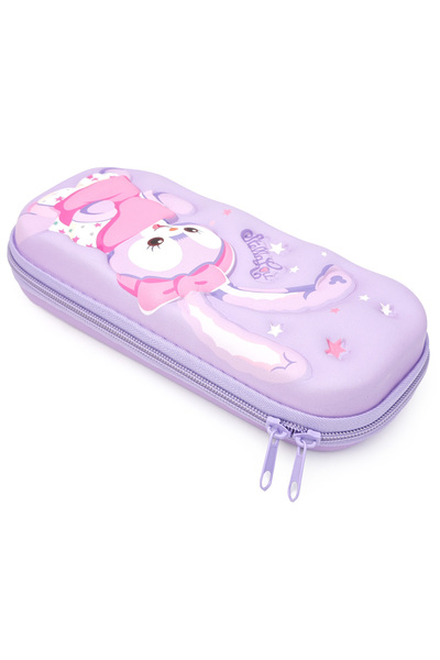 DNS Etui penar fete pentru scoala, cu 1 fermoar, neechipat, 3D Iepuras, mov 5573
