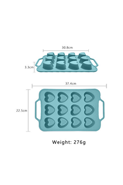 awwaline 12 Cup Heart-Shaped Silicone Baking Mold, Awwaline, Turquoise