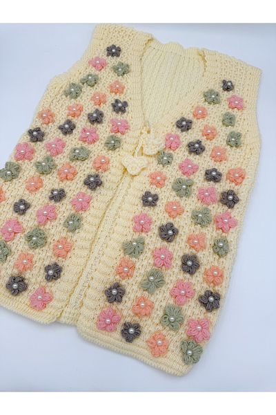 AYHANHOME Vestă de damă pentru cadou tricotată tricotată cu brodat flori de perle