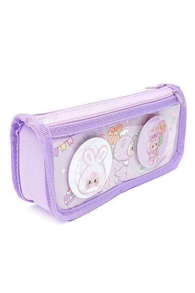 DNS Girls' pencil case for school children, with 2 zippers, 2 compartments, unequipped, purple 2007