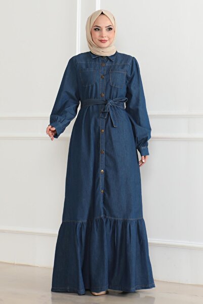 Missvalle Τζιν φόρεμα με λεπτομέρεια βολάν σκούρο μπλε 19225